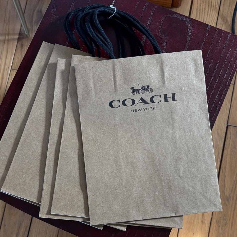 5 - Coach Brown Paper Tote Gift Bags with Black Rope Handles 8x10 set of 5